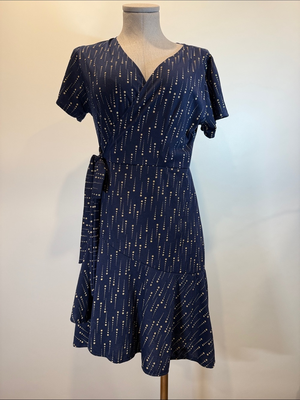 Tchaingo’s Wrap Dress | Small | Navy Polka Dot Print | Fit & Flare